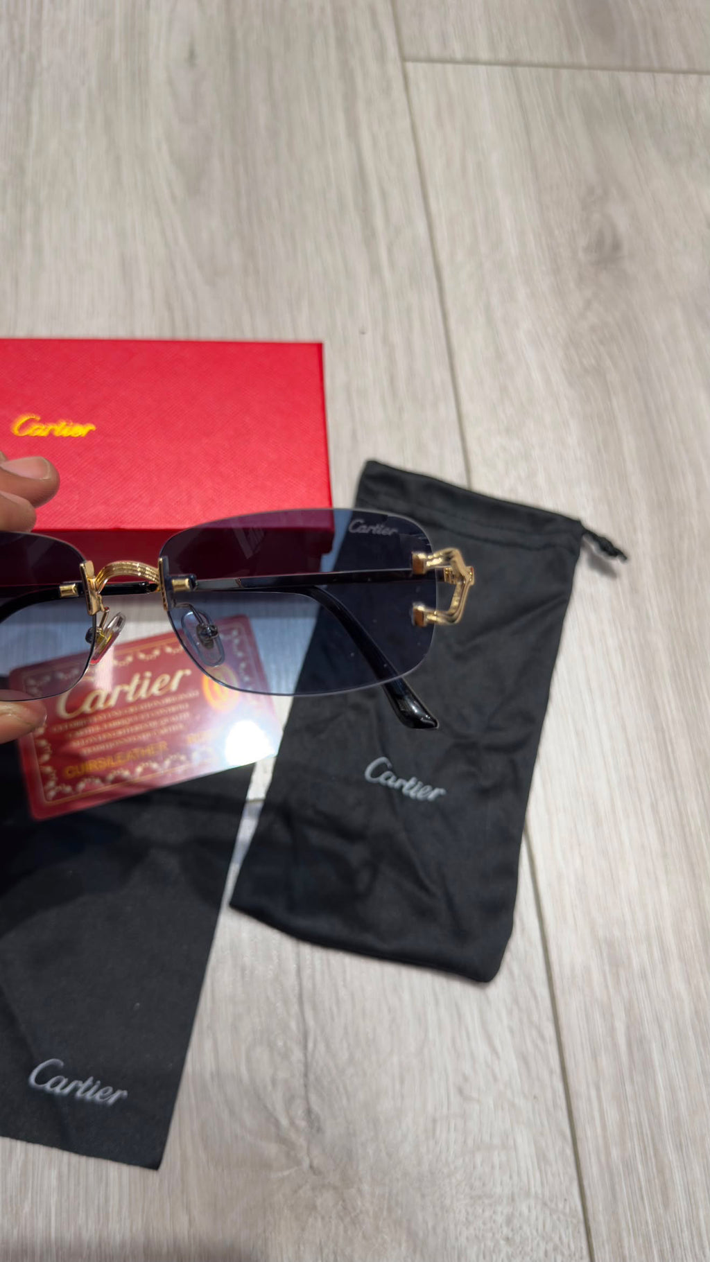 Cartier Rimless Γυαλιά Ηλίου με Μαύρους Φακούς
