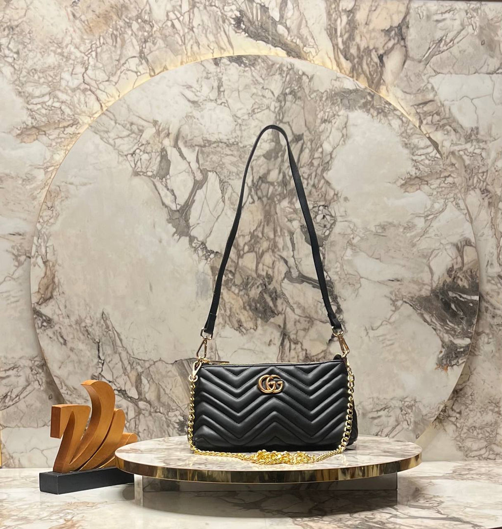Gucci GG Marmont Matelassé black με αλυσίδα και λουράκι