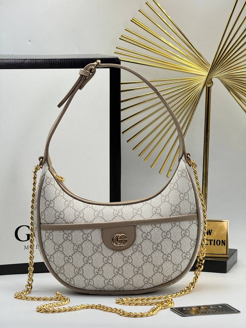Gucci GG Half Moon Shoulder Bag - Beige