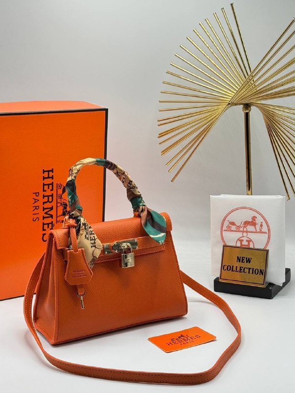 Hermès Mini Kelly Black Bag με Twilly – Orange
