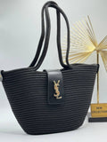 YSL Saint Laurent Ψάθινη Καλοκαιρινη Tote Bag – Black