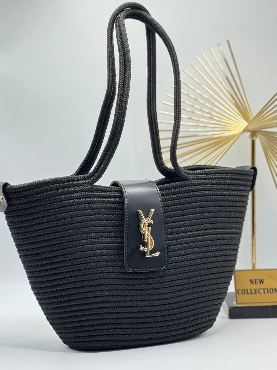 YSL Saint Laurent Ψάθινη Καλοκαιρινη Tote Bag – Black