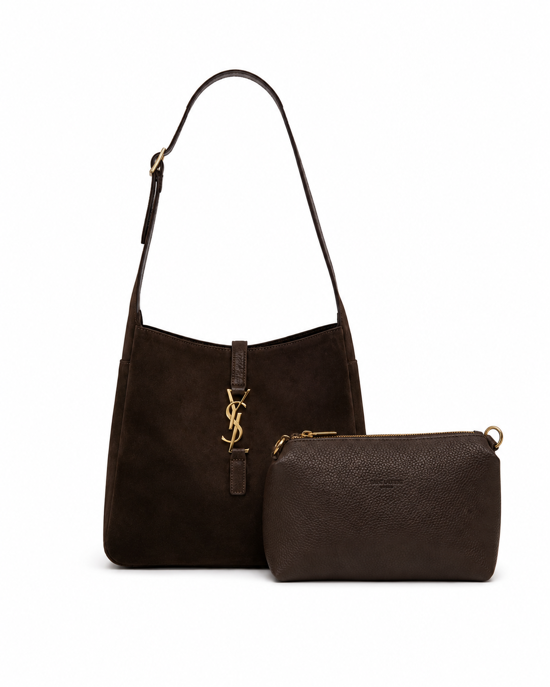 YSL Saint Laurent LE 5 À 7 supple small Suede με Νεσεσέρ – Καφέ Σοκολατί