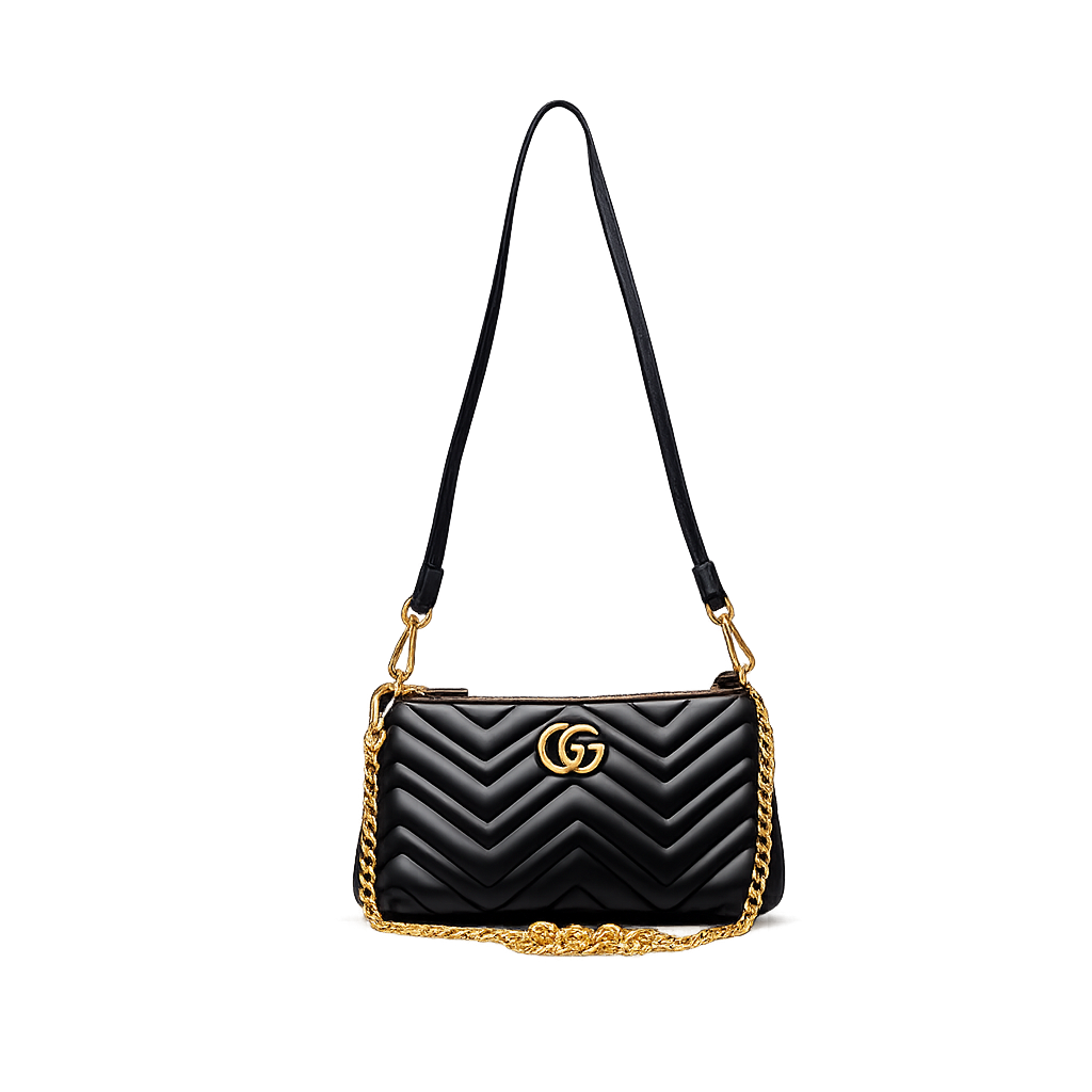 Gucci GG Marmont Matelassé black με αλυσίδα και λουράκι
