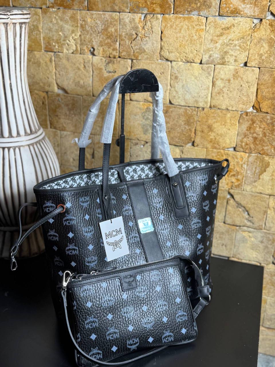 MCM Shopper Bag Visetos Μαύρη