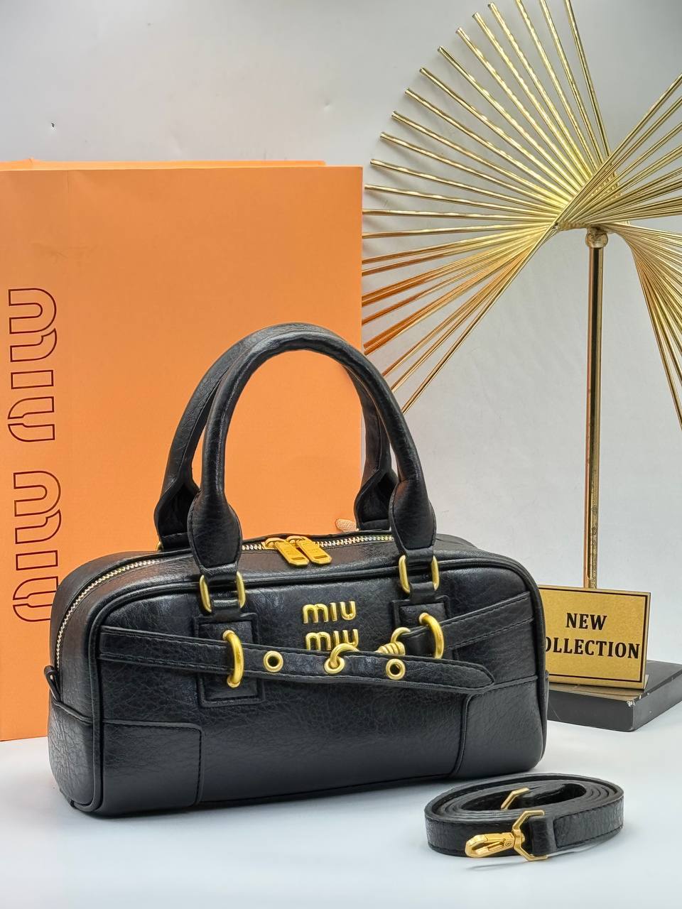 Miu Miu Mini Leather Handbag with Strap – Black