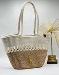 YSL Saint Laurent Summer Beach Tote Bag Φυσικό & Λευκό