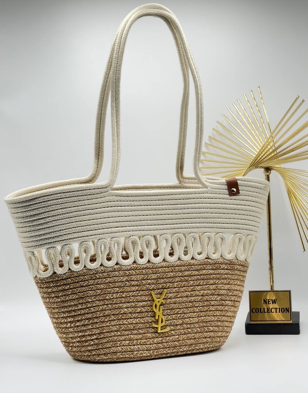 YSL Saint Laurent Summer Beach Tote Bag Φυσικό & Λευκό