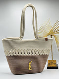 YSL Saint Laurent Ψάθινη Καλοκαιρινη Tote Bag Φυσικό & Καφέ