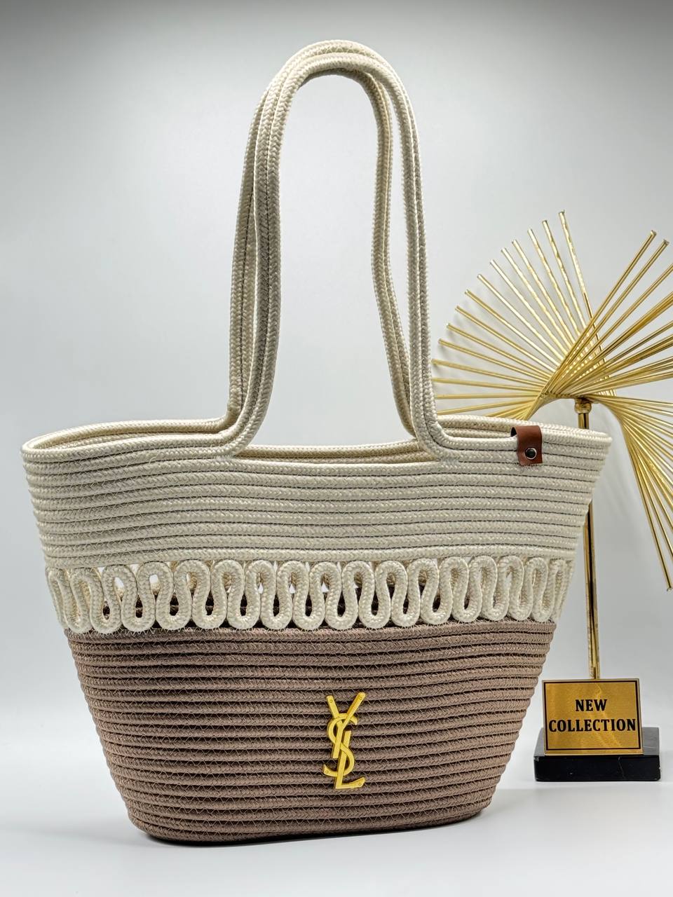YSL Saint Laurent Ψάθινη Καλοκαιρινη Tote Bag Φυσικό & Καφέ