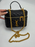 YSL Saint Laurent Vanity Quilted Bag Shiny Black Gold