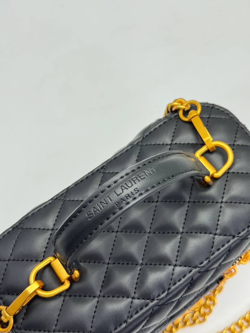YSL Saint Laurent Vanity Quilted Bag Shiny Black Gold