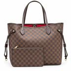Louis Vuitton Neverfull MM Damier Ebene με νεσεσέρ σε λευκό φόντο