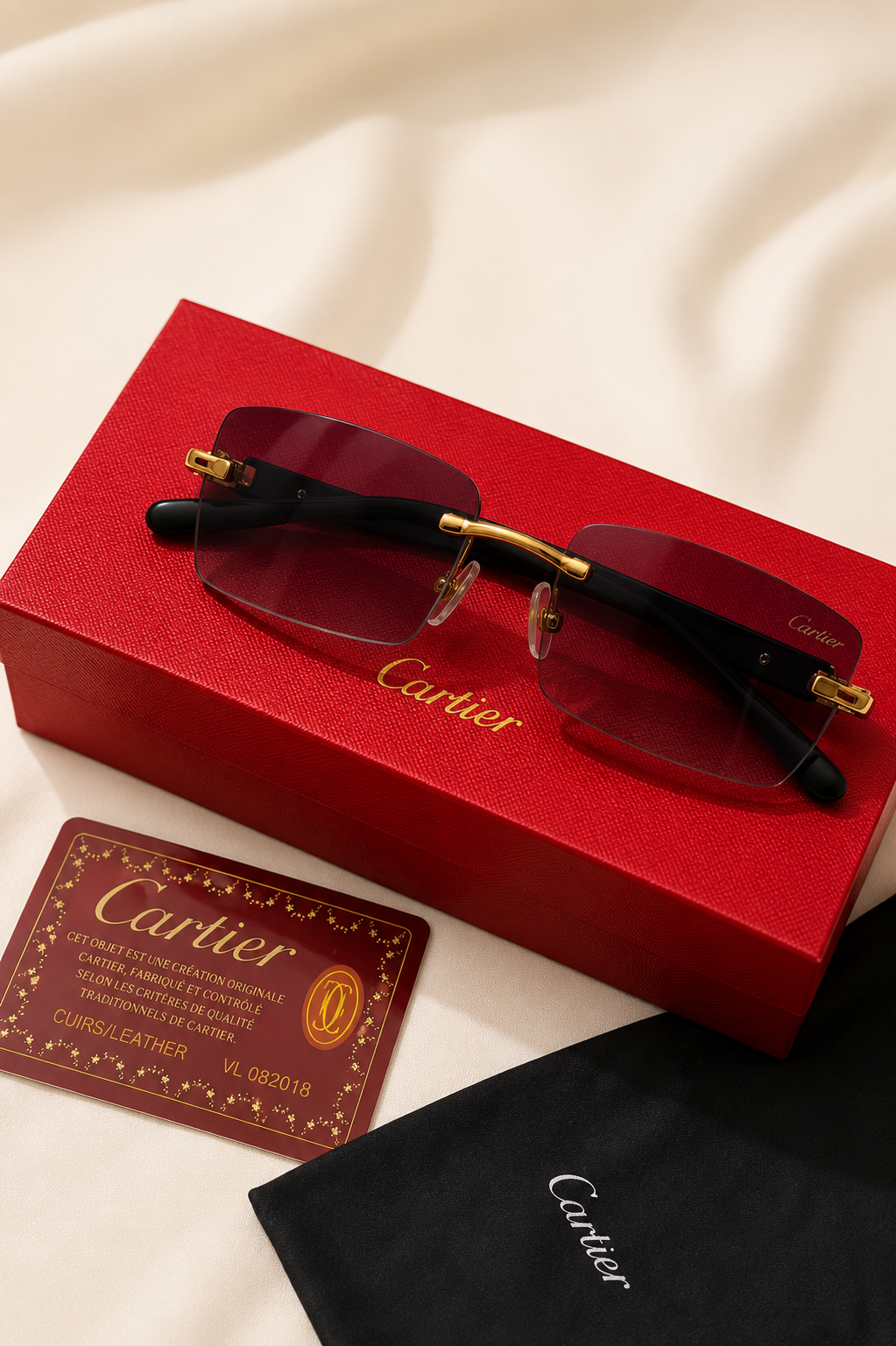 Cartier Rimless Γυαλιά Ηλίου με Μαύρους Φακούς