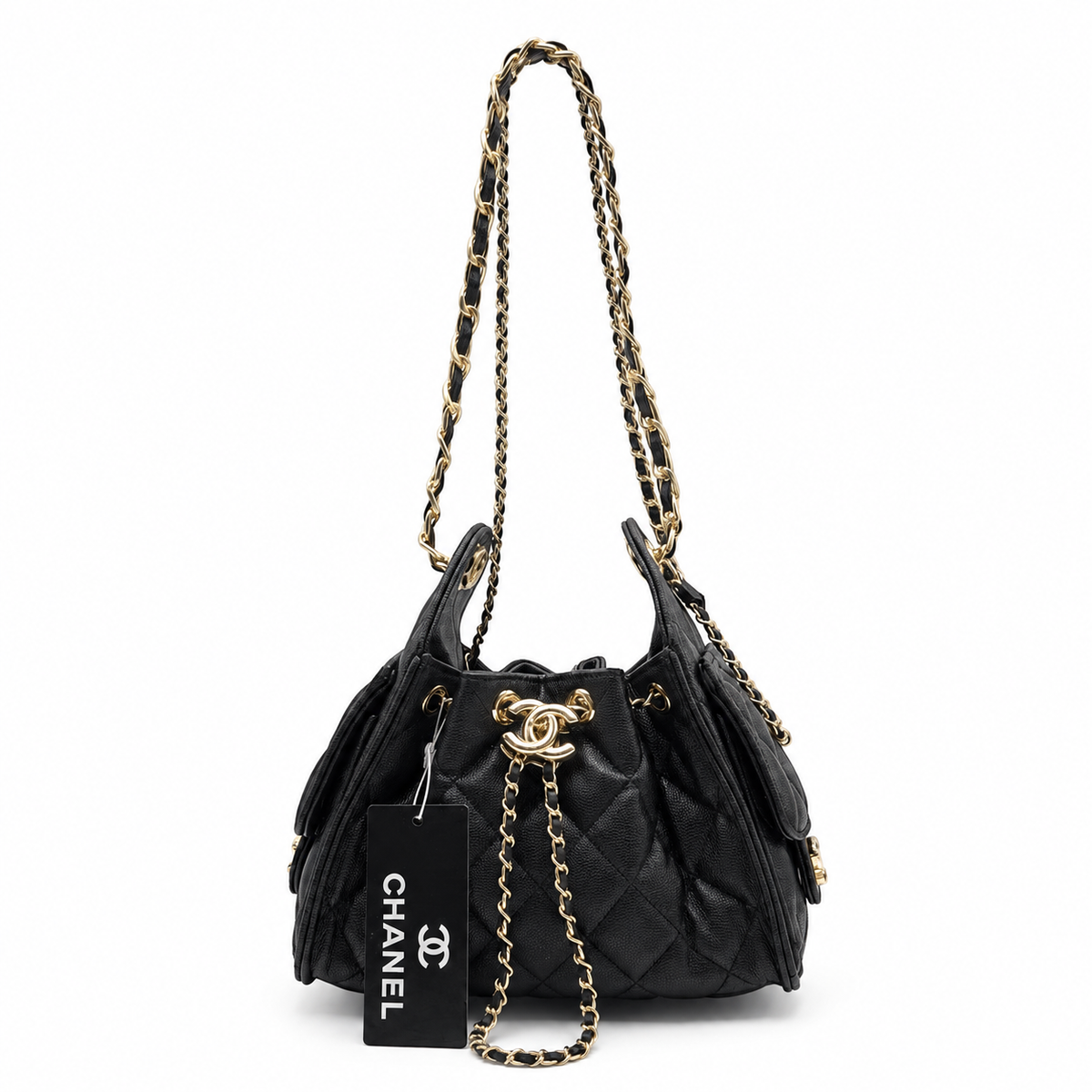 Chanel 25 Small μαύρη σε λευκό φόντο