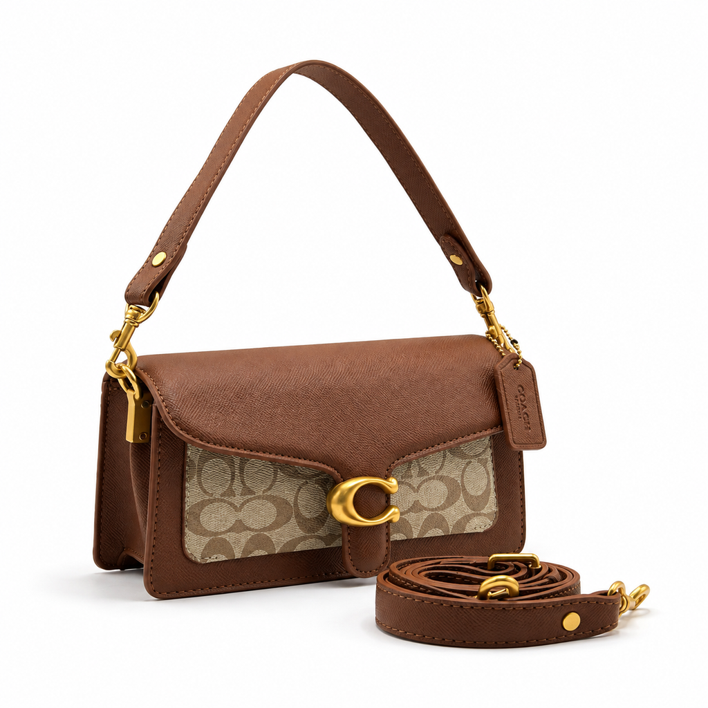 Coach Tabby Shoulder Bag 26 καφέ σε λευκό φόντο