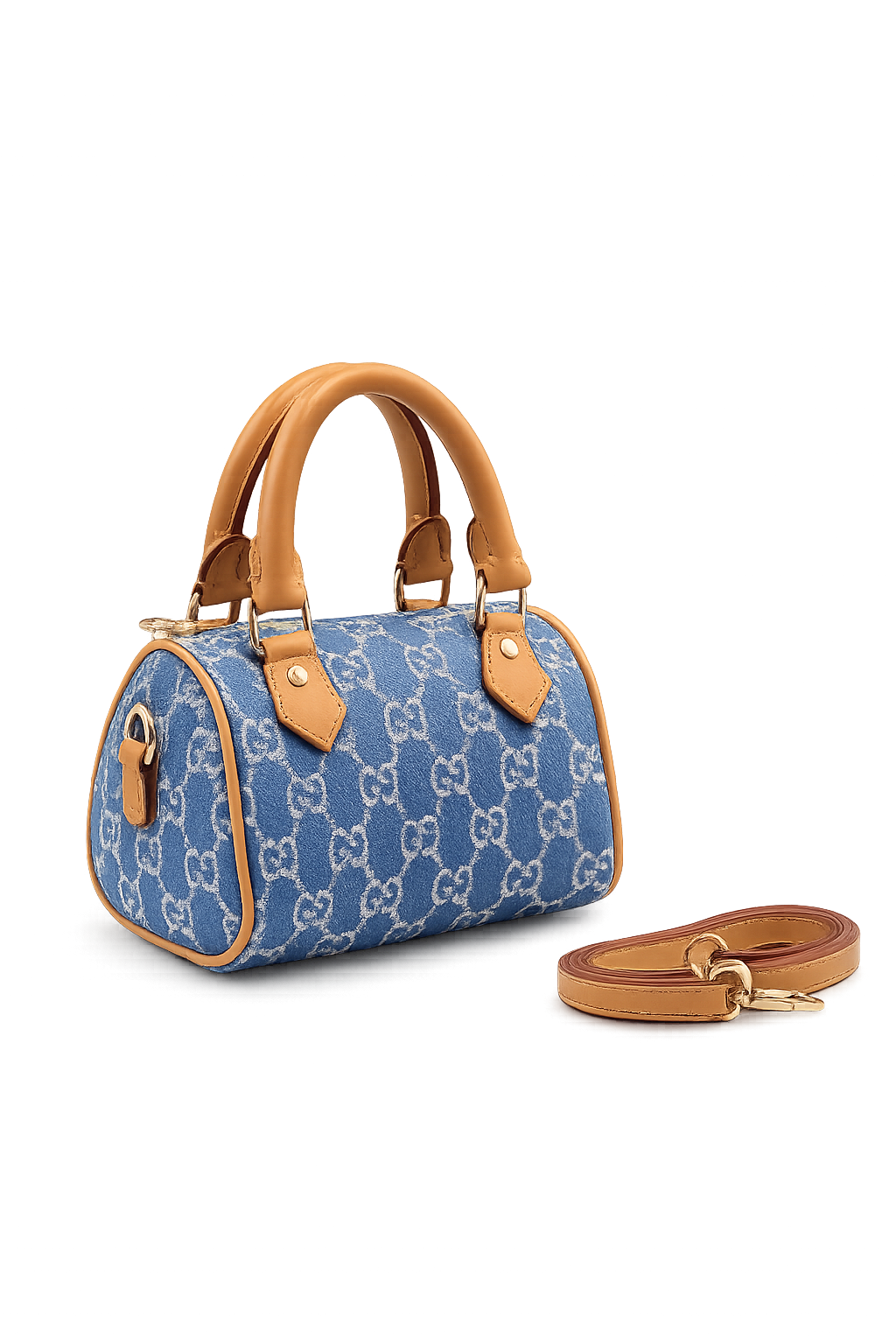 Gucci GG Denim Mini Boston Bag με Λουρί Χειρός & Χιαστί
