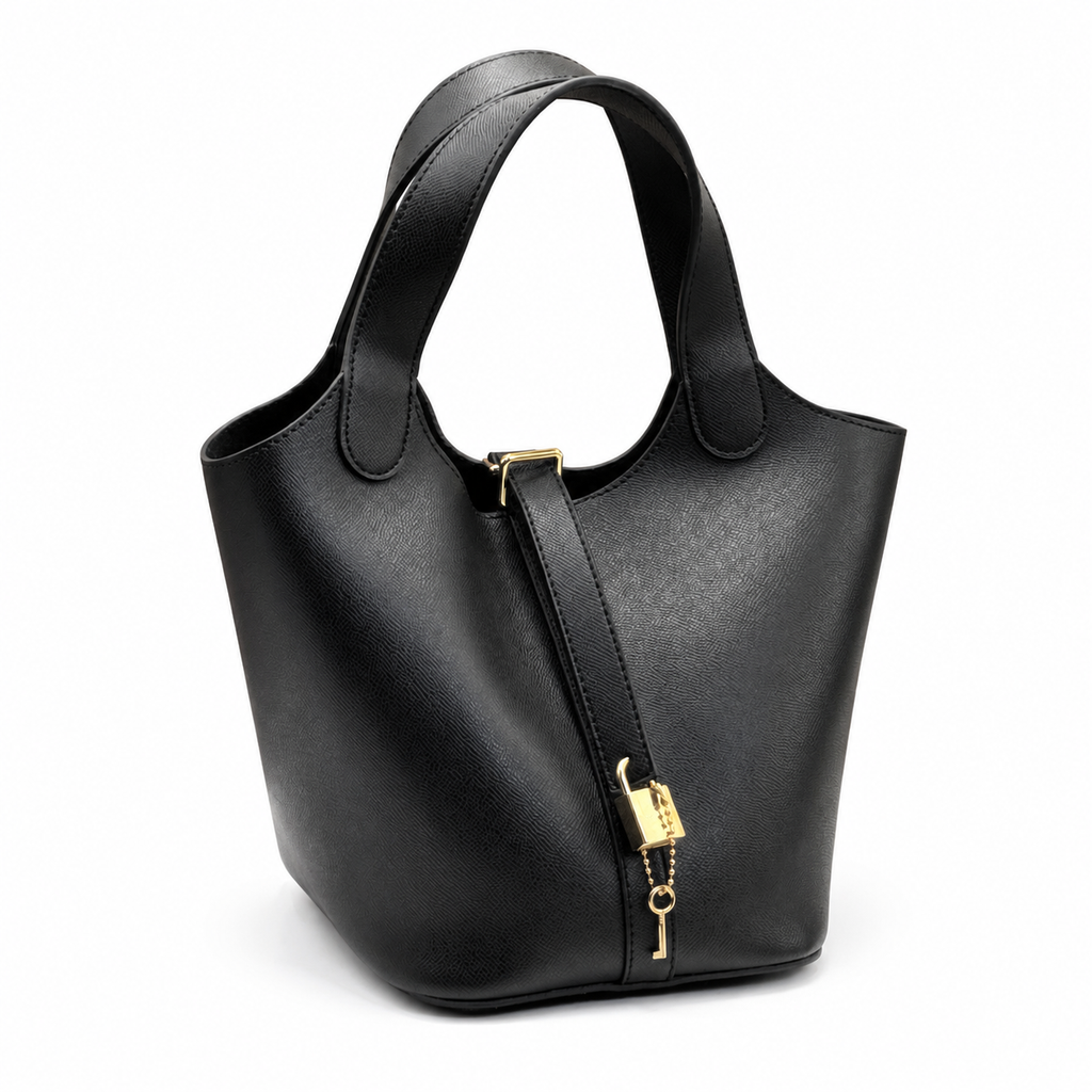 Hermès Picotin μαύρη κεντραρισμένη σε λευκό φόντο