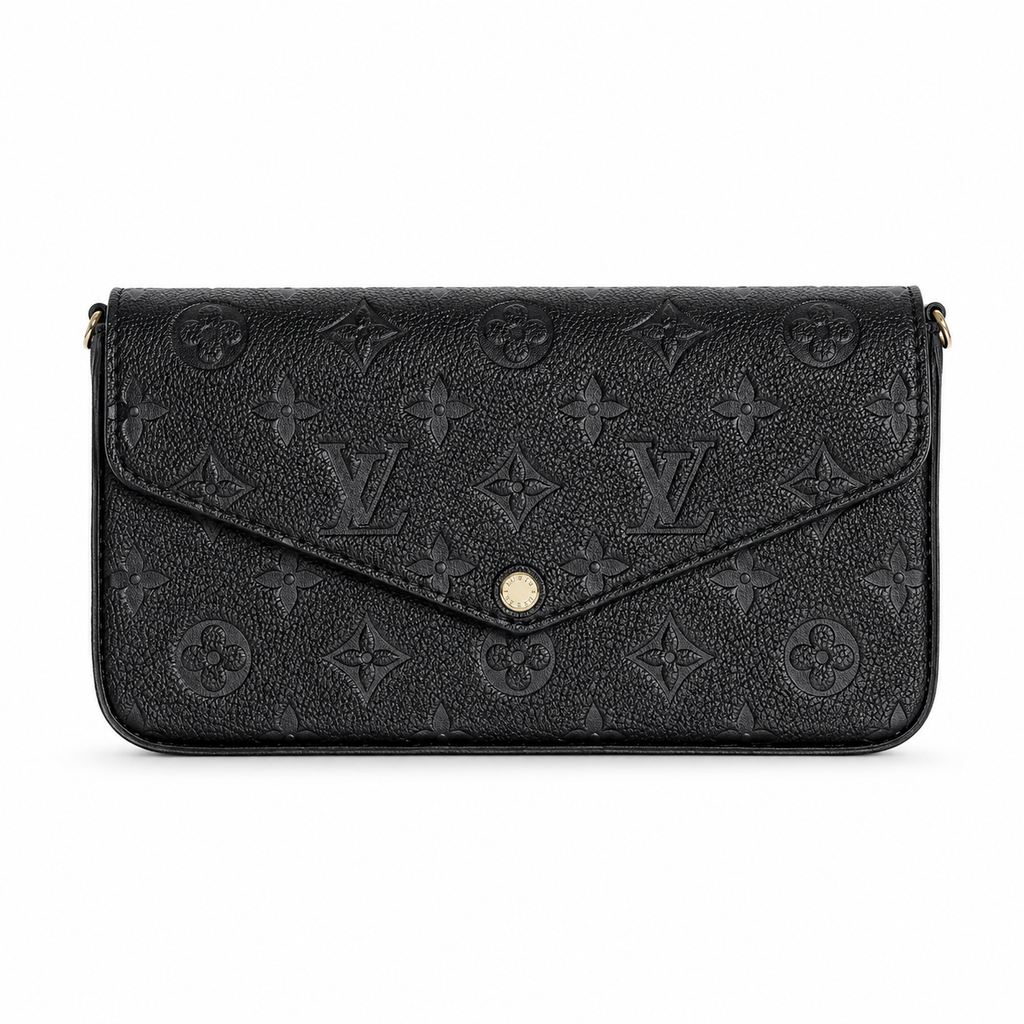 Louis Vuitton Félicie Pochette μαύρη Monogram Empreinte σε λευκό φόντο