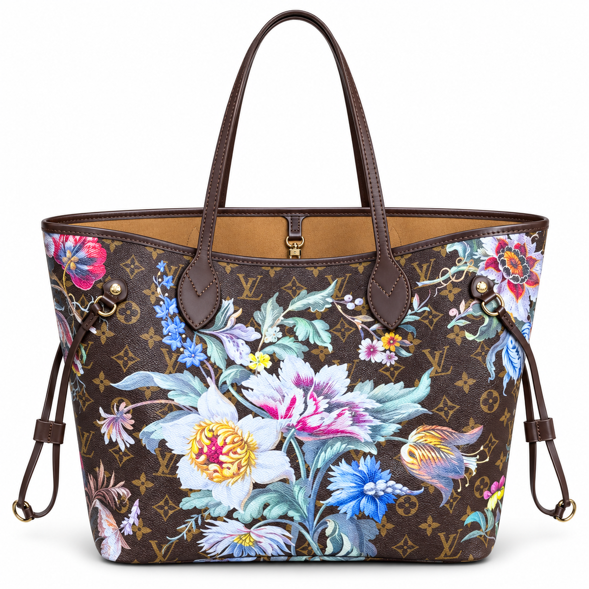 Louis Vuitton Neverfull GM Floral Monogram καφέ τσάντα με λουλούδια