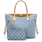 Louis Vuitton Neverfull MM Light Denim με νεσεσέρ σε λευκό φόντο