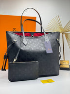 Louis Vuitton Neverfull MM μαύρη Monogram Empreinte με κόκκινη επένδυση και νεσεσέρ