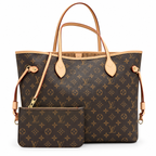 Louis Vuitton Tote Bag Neverfull με νεσεσέρ σε λευκό φόντο