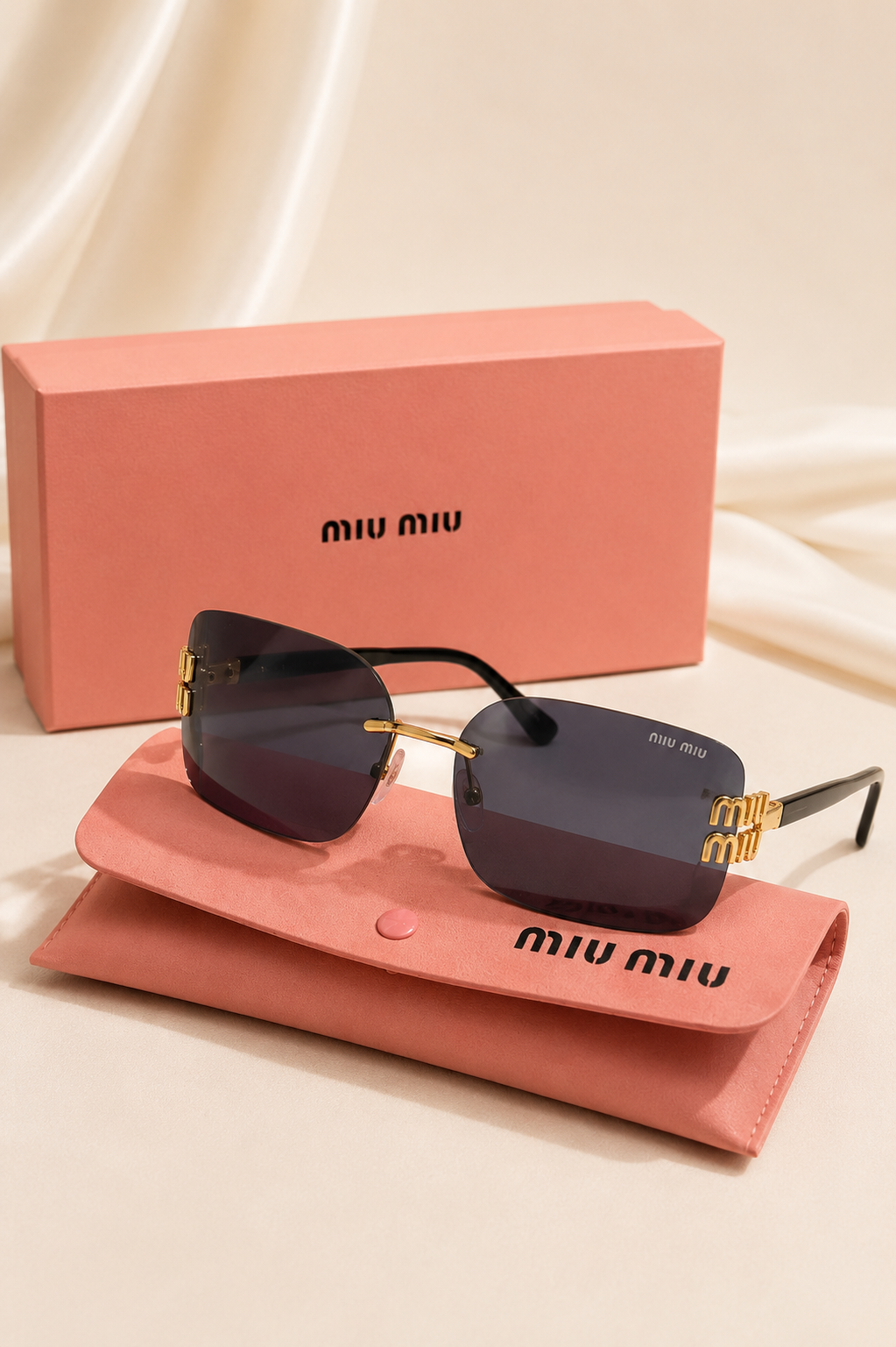 Miu Miu MU54YS - Rimless Γυαλιά Ηλίου με Χρυσές Λεπτομέρειες