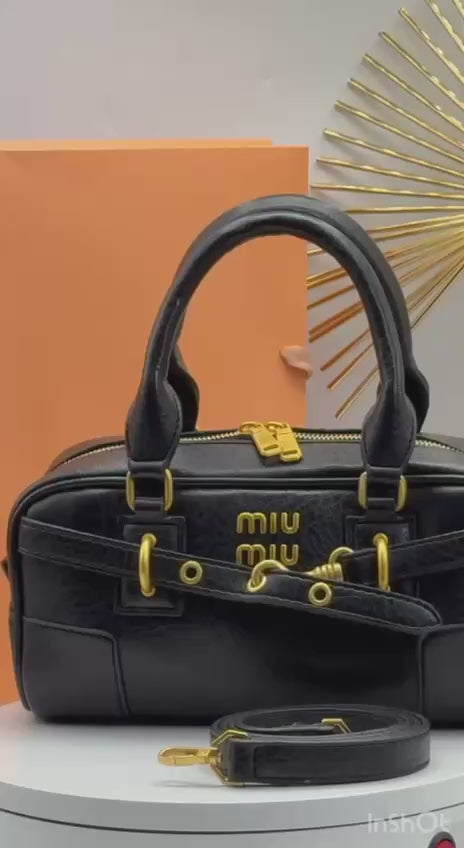 Miu Miu Mini Leather Handbag with Strap – Black