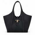 Tod's T Timeless μαύρη shopping bag με χρυσό μεταλλικό Τ