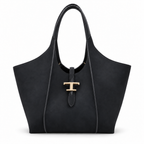 Tod's T Timeless μαύρη shopping bag με χρυσό μεταλλικό Τ