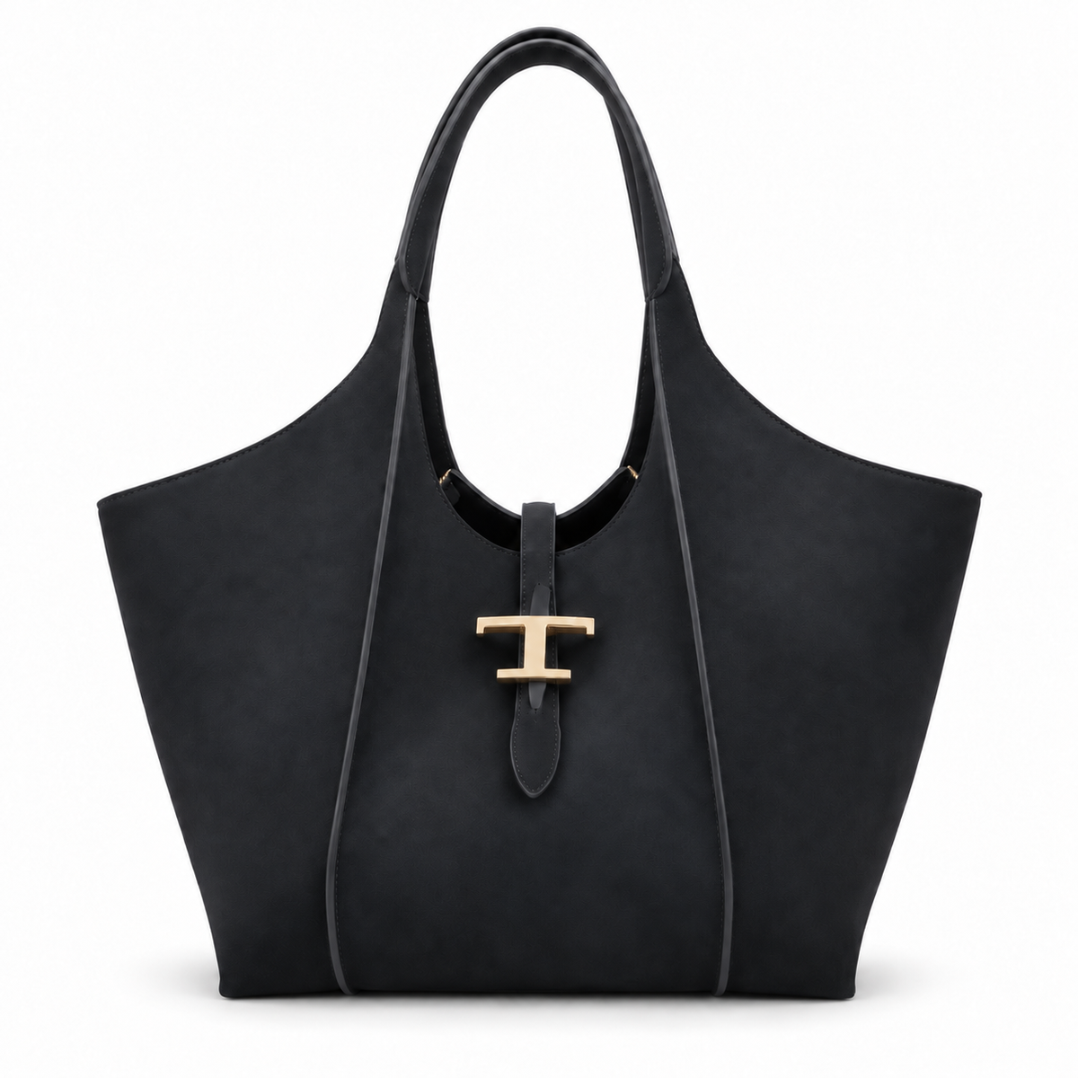 Tod's T Timeless μαύρη shopping bag με χρυσό μεταλλικό Τ