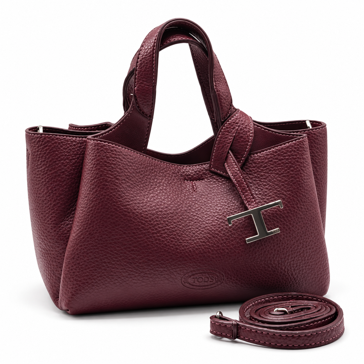Μπορντό Tod’s Tote με λουράκι σε λευκό φόντο
