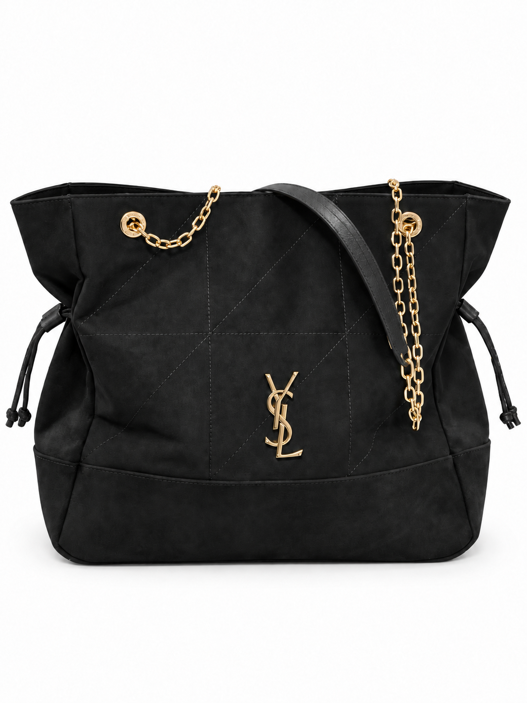 Μαύρη YSL tote με γεωμετρικές ραφές και χρυσή αλυσίδα — ψηφιακή απεικόνιση