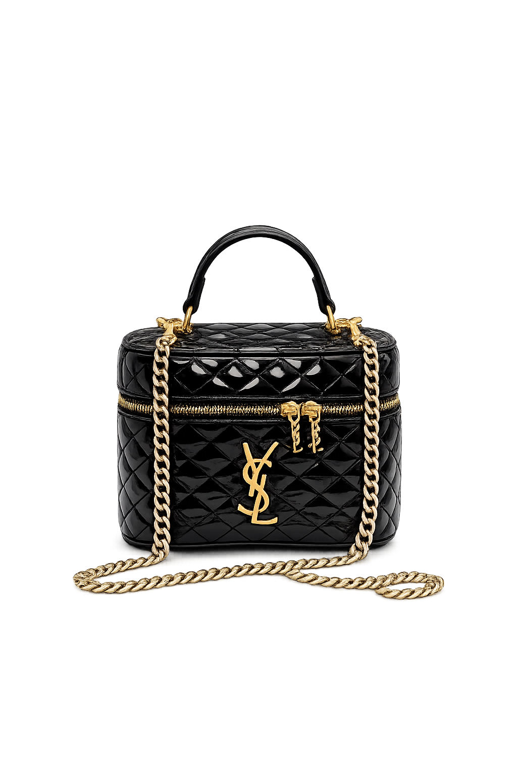 YSL Saint Laurent Vanity Quilted Bag Shiny Black Gold
